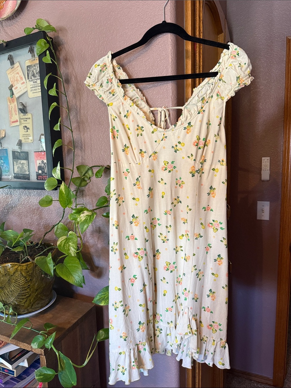Free People Cream Midi Dress with Pink & Yellow Floral Print
